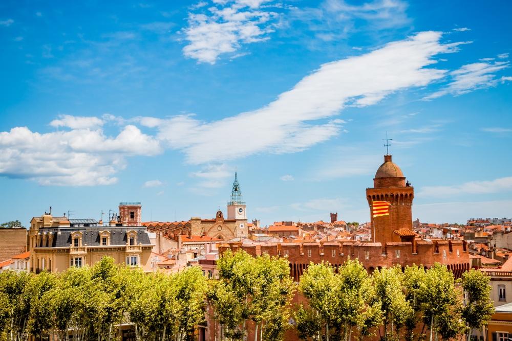 Blick auf das Castillet in der Stadt Perpignan