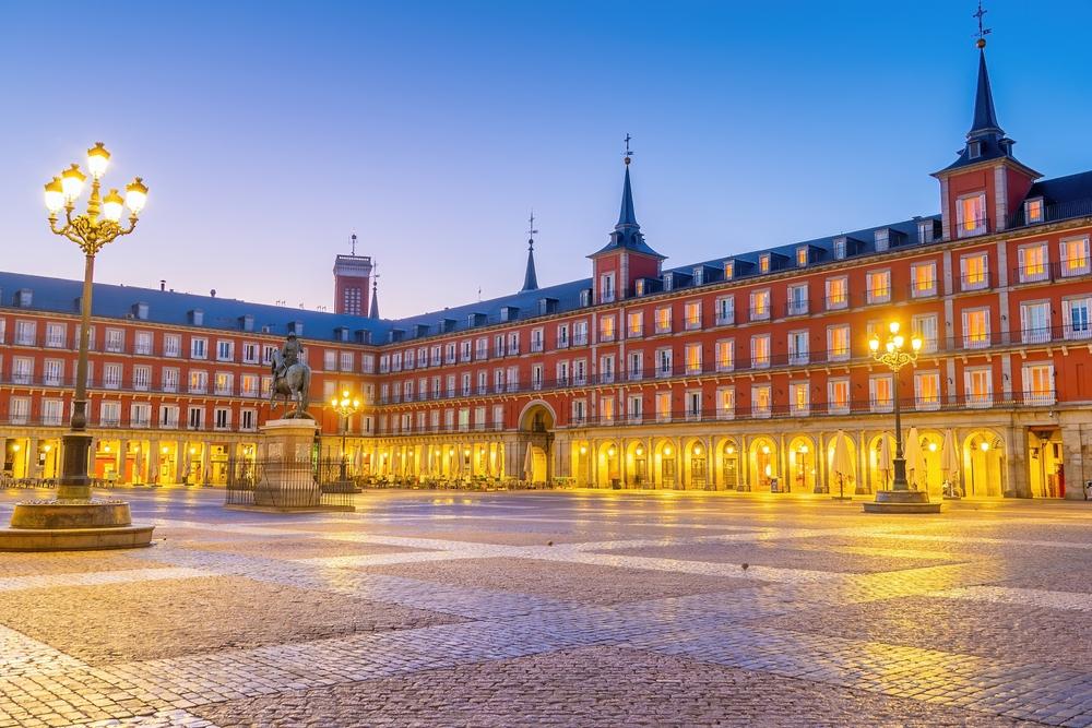 Altstadt, Madrid, Spaniens, Plaza Mayor, Im, Morgenlicht