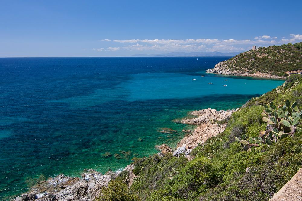 Meeresblick mit Panorama von Cagliari. Lage Cala Regina