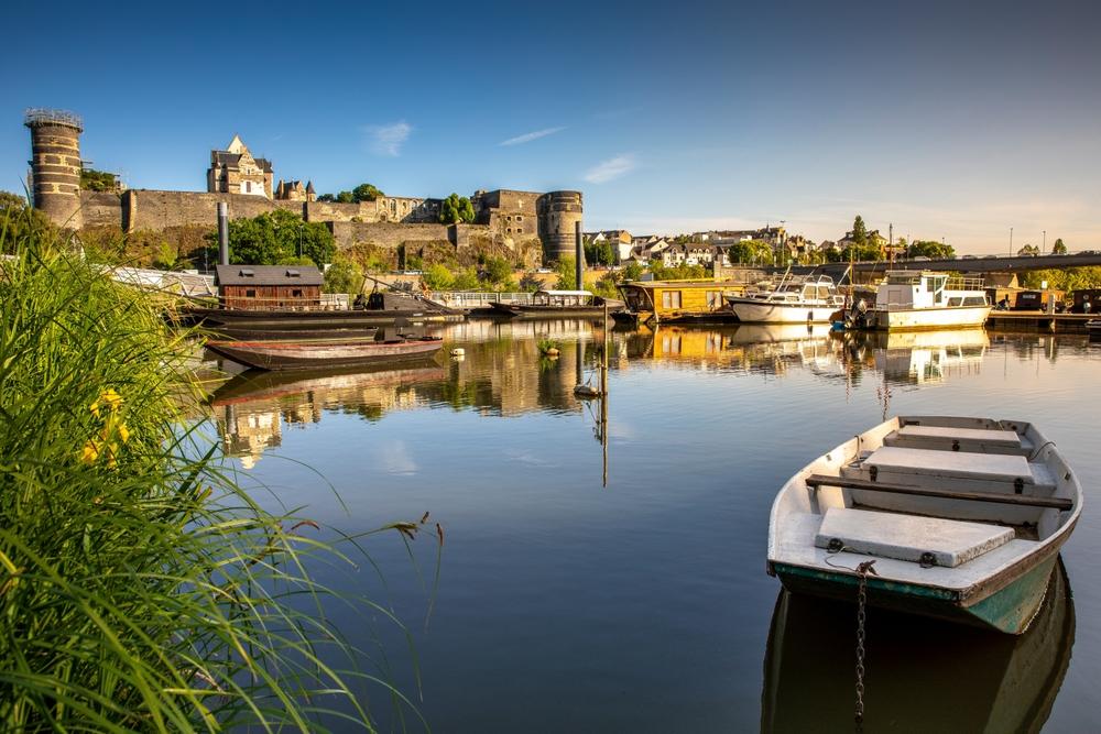 Stadt, von, Angers, in, Frankreich, Touristenlandschaft, und, Schloss, von
